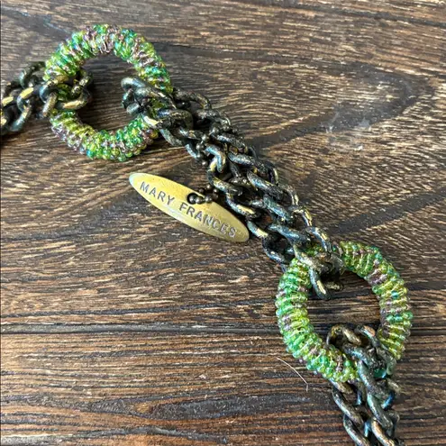 Mary Frances Vintage Embroidered Purse Beaded Floral Chain Strap Kiss Lock Bag Purple