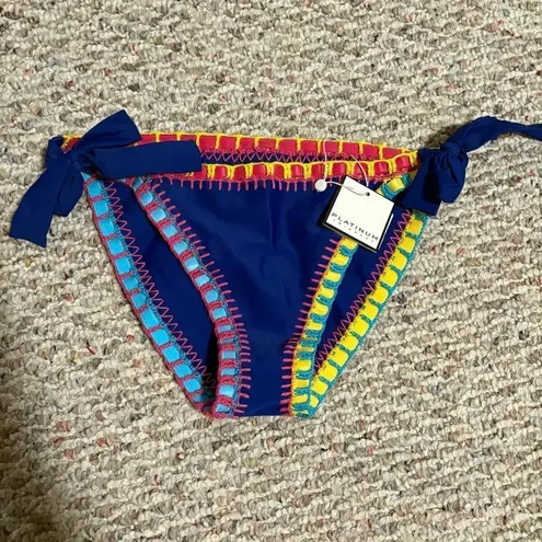 PilyQ NWT Platinum Crochet Rainbow Side Tie Bikini Bottoms Blue- Size Large
