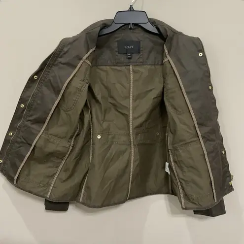 J. Crew Downtown Field Jacket Sz Med Petite Waxed Cotton Mossy Brown