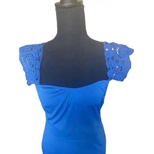 None Royal Blue Sleeveless Dress with Lace to shoulders and base of dress *Never Worn