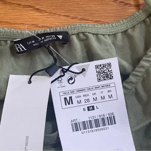 ZARA  Flowy Tank Top Tie Shoulders Spaghetti Straps Long Sleeve Green Sz M