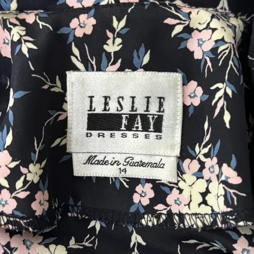 Leslie Fay Dress Women 14 Black Pink Sheath Office Career Wedding Guest Vintage