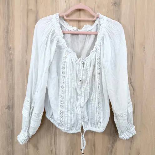 Elan Womens Blouse Size S White Boho Peasant Lace Button Front Romantic Cottage