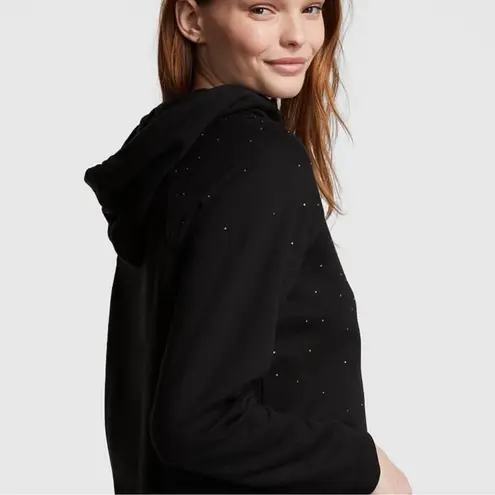 PINK - Victoria's Secret PINK Victoria’s Secret Everyday Black Rhinestone Fleece Cropped Hoodie XS
