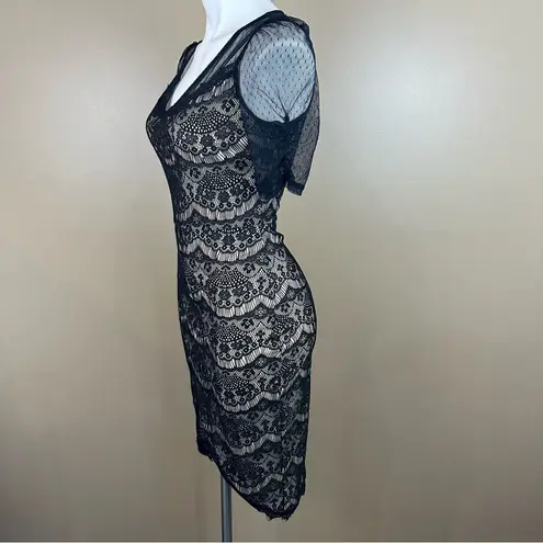 Fire Los Angeles Black Stretchy Lace Bodycon Sheath Dress XS