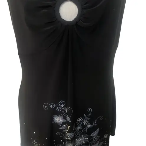 Libian USA Y2K Whimsygoth Sparkly Floral Print Mini Dress Black Size Large Fairy