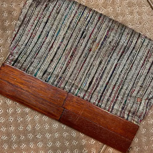 Saddle River Metallic Woven Wood Clutch 80's Y2K Moonlighting 90’s Unique Tan