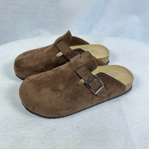 Comfortable Coffee Brown Suede Clogs Slip On Sandals Buckle Size 37 Casual Shoes