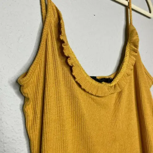 Know One Cares Womens Mustard Yellow Ruffle Scoop Neck Camisole Top Size Large