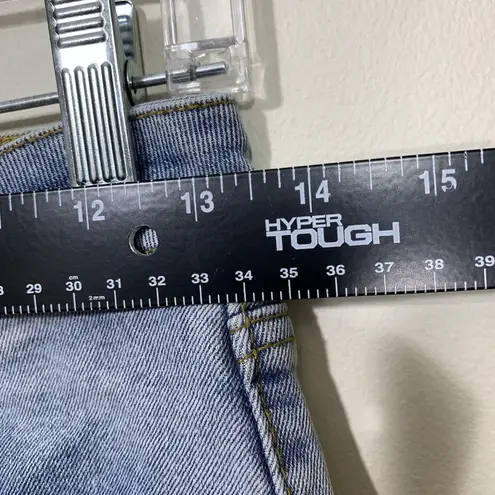 BBJ Los Angeles Jeans Womens Size 5 (27)Blue Flare Rhinestone Front Slit Raw Hem Blue