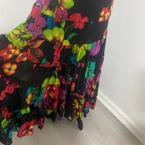 Jones New York Women’s Black Watercolor Floral Inner Lining Maxi Dress Sz 10 EUC