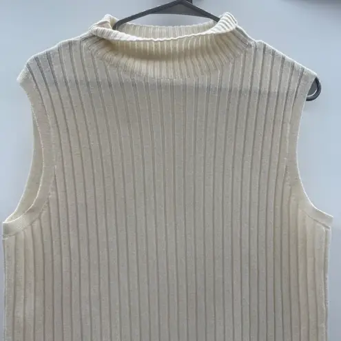 Lafayette 148 100% Cashmere Off White Cream Ribbed Sleeveless Turtleneck Sweater