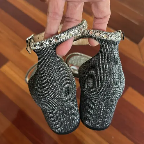 Badgley Mischka Silver Diamond Block Heels Cocktail Party Glam Glitter Holiday