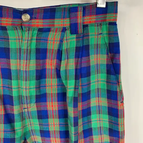 Vintage Cotton Madras Bright Plaid Shorts Sz 12 Green