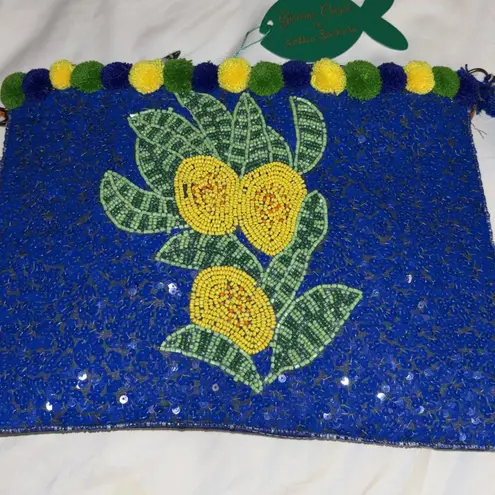 GIACOMO CINQUE FOR ANTICA SARTORIA
BLUE SEQUINS YELLOW GREEN BEADED CLUTCH ITALY Blue