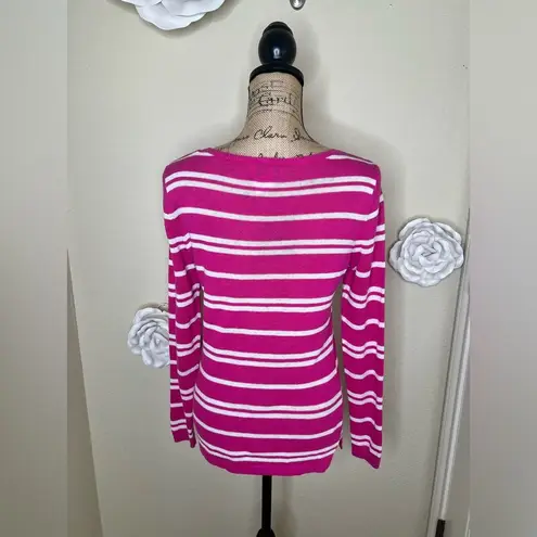 Vineyard Vines Bright Pink & White Striped Lightweight Sweater Size Small