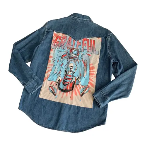 Via Penny Lane Reworked Apparel | Grateful Dead Tie Dye Custom Button Up Shirt Blue Size L