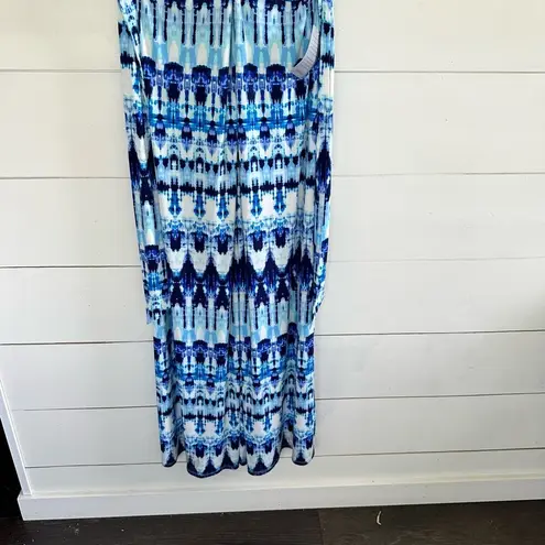 Eliza J Twist Front Knit Maxi Dress Tie Dye Blue White Size 12 NWT