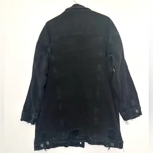 Chocolate USA Women Jean Jacket Black Distressed Destroyed Oversized Size L