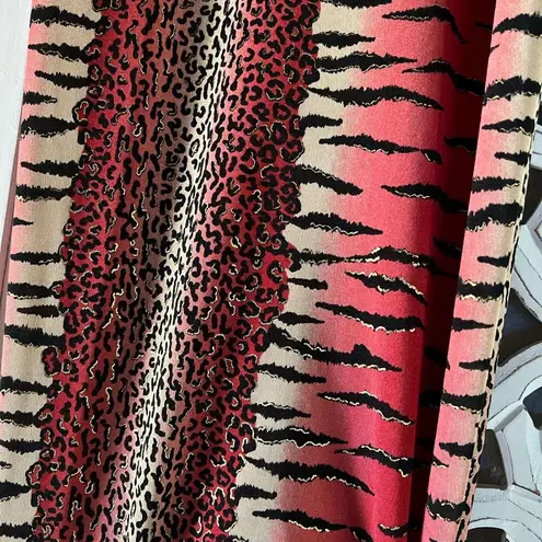 Women's 90s STUDIO f Red Gold Animal Print Asymmetrical Maxi Dress RARE Size L