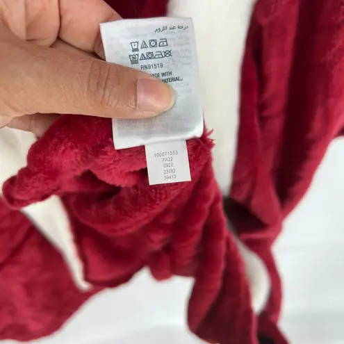 Charter Club Garnet Cozy Plush Wrap Robe Throw Red White Faux Fur Trim 50"x70"