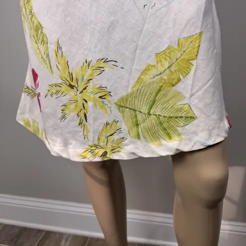 John Paul Richard Tropical Pure Linen Skirt Sz 14 Leaves Hibiscus Beach Umbrella