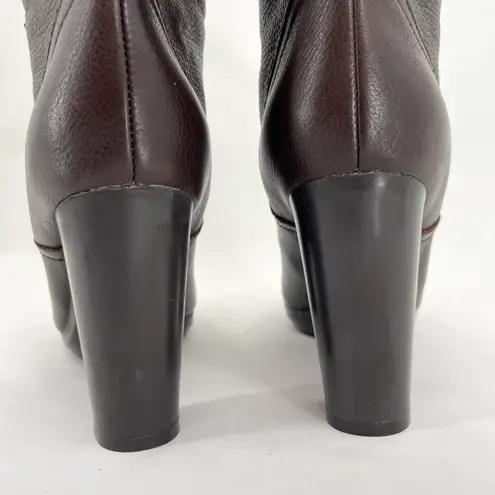 See By Chloe Tall Brown Leather Boots Wool Lined High Heeled Pebbled Size 37.5