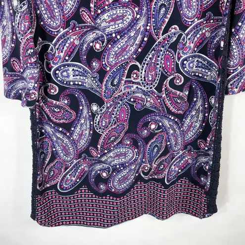 Crown & Ivy Crown Ivy Medium Dress Purple Paisley Shift Tunic Crochet Sides Mini Blue 204