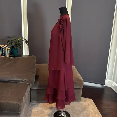 Women’s Mother of the Bride Formal Chiffon Dress ZipBack Matching Jacket Size 20 Red