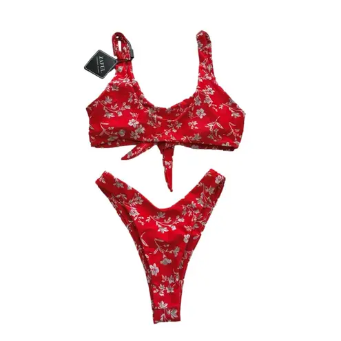 Zaful  Bikini Set Red White Floral Knot Cheeky Two Piece Swim Bikini Size 4 NEW