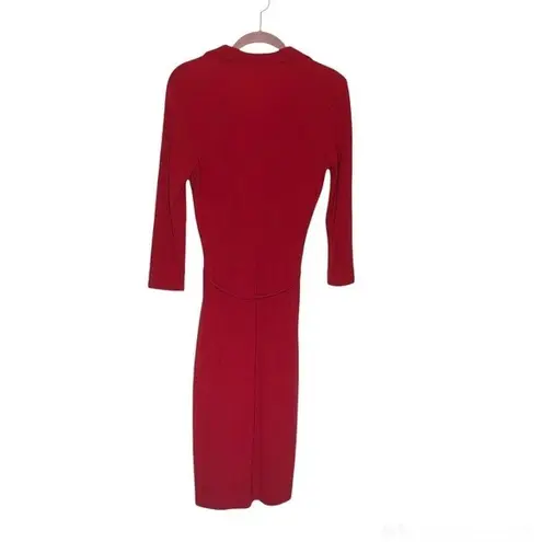 CASUAL CORNER Red Dress Tie Belt Fitted Stretch V Neck Size Medium VINTAGE