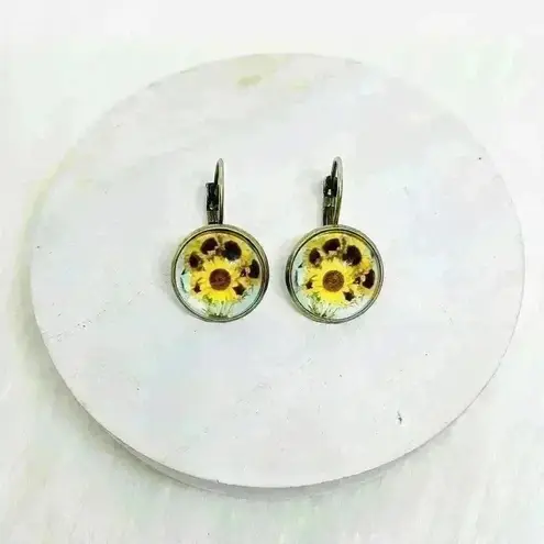 Vintage Feel Sunflower Print Earrings Yellow