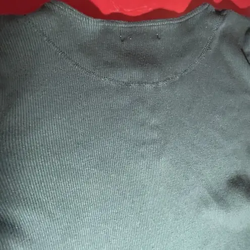 Energie Henley Top Green Ribbed Knit Long Sleeve Vtg Y2K Top Womens Med Retro