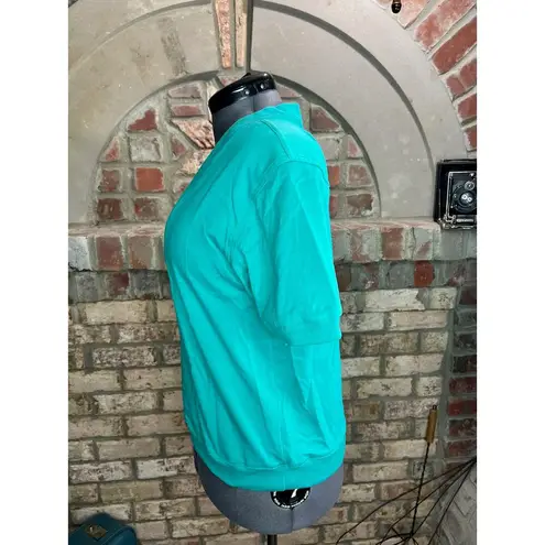 Jantzen T-shirt V neck plaid 1980s shoulder pads teal purple