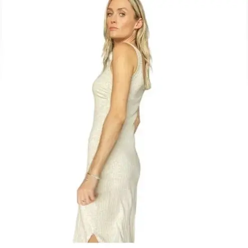 Six Fifty Ribbed Tank Maxi Dress Side Split Sand S NWT Side Ruching Bodycon Tan