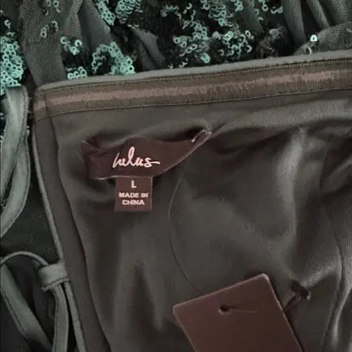 Lulus Definite Glamour Emerald Mesh Sequin Bustier Tiered Mini Dress NWT Green Size L