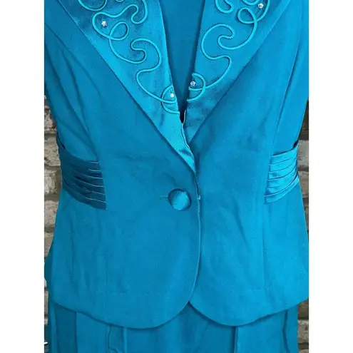 sheath dress blazer jacket embroidered collar teal green blue Size 8