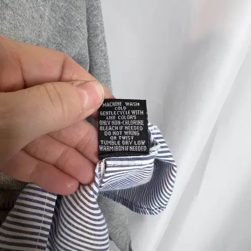Moon & Madison Gray Sweater Woven Striped Cotton Shirt Combo Preppy Size Small