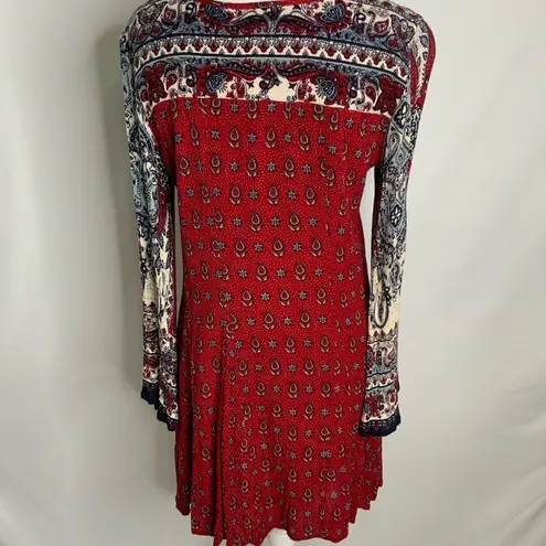 Patrons of Peace Women’s Red Bell Sleeves Boho Flowy Short Dress XS