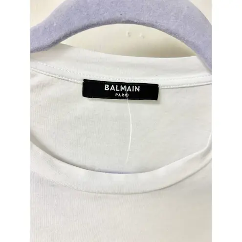 Balmain Logo Short Sleeve T-Shirt With Gold Buttons White Women's Size XXS