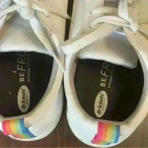 White Sneakers Size women 8.5 Rainbow trim on low top white sneakers Silver