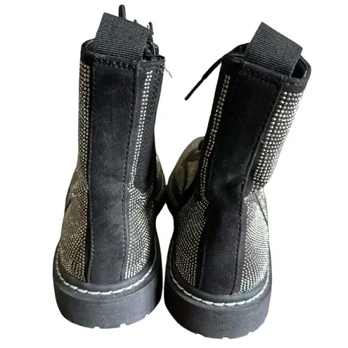 Torrid  Black Rhinestone Chunky Combat Lace and Zip Up Ankle Boot Womens 8 WW