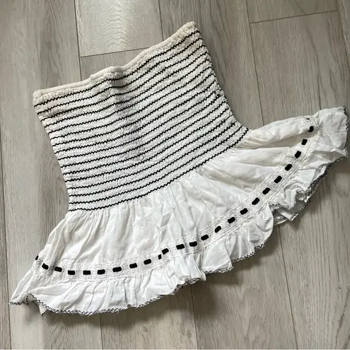 Vintage Strapless Top smocked striped ruffle crop womens White Black medium y2k