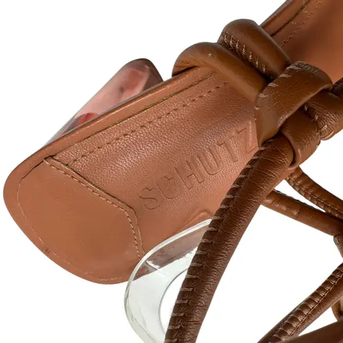 Schutz Siena Ankle Tie High Heel Sandals Caramel Brown Clear Size 9.5