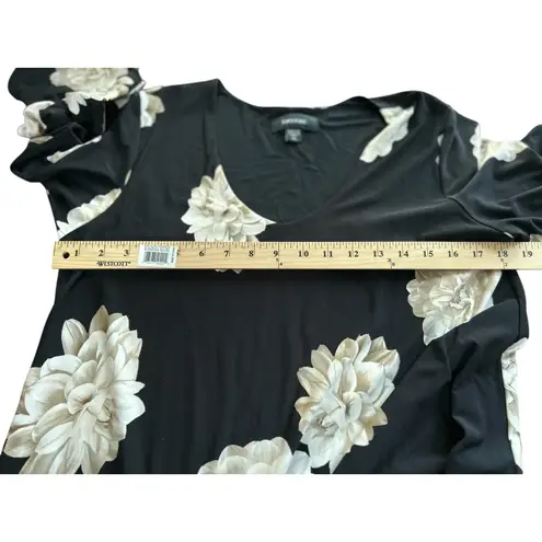 Karen Kane Black Floral Bell Sleeve V Neck Flared Dress Womens XL