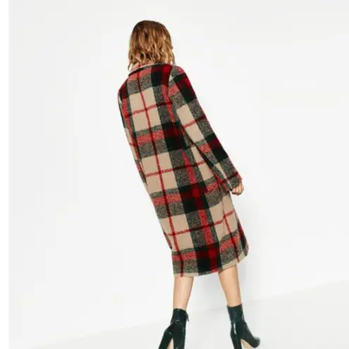 ZARA Wool Checked Plaid Long Overcoat sz Large