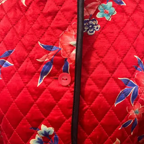 Anne Carson Red Quilted Silk Chinese Dragons Floral Button Up Shirt Jacket Sz M