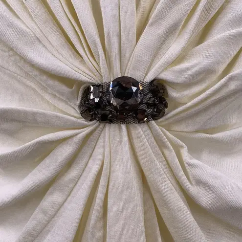 Velvet Tees Velvet Cream Rayon Jersey Gathered Jeweled Cap Sleeve Top Size Large AS IS