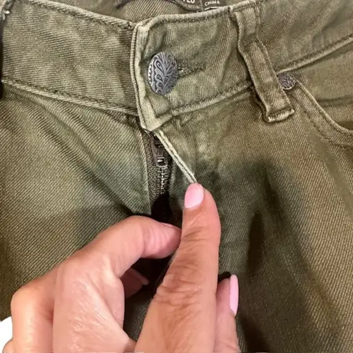 prAna Olive Green Organic Cotton Kara Low Rise Straight Leg Jeans Women Sz 2/26