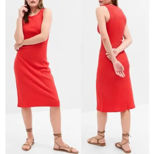 Gap  Sleeveless Crewneck Straight Cut Fitted Ribbed Tank Midi Dress Red XS